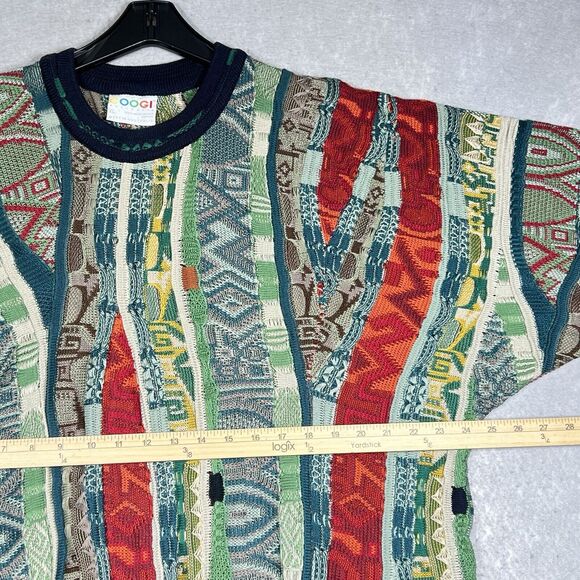 Vintage COOGI Striped Abstract 3D Knit Sweater Hip Hop Biggie Cosby Men's XL - Picture 4 of 9
